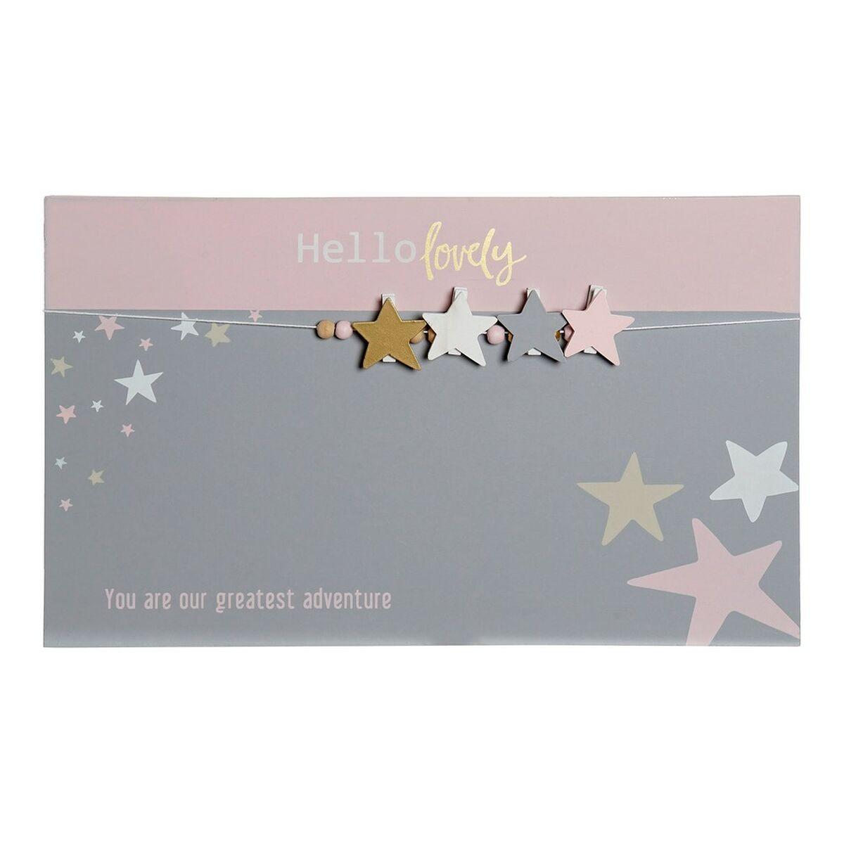 Fotoramme med klemmer - Hello Lovely, træ/MDF, stjerner, 40 × 1 × 24 cm (grå/rosa)