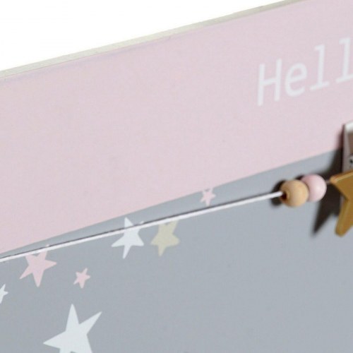 Fotoramme med klemmer - Hello Lovely, træ/MDF, stjerner, 40 × 1 × 24 cm (grå/rosa)