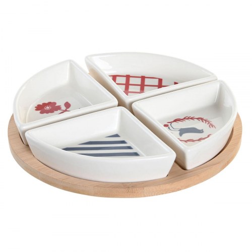 Sæt til appetizere - serveringsfad i bambus og stentøj, 21,5 × 21,5 × 1 cm, rød/blå/hvid, Middelhavet Huse