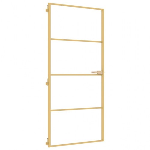 Indvendig glasdør 93×201,5 cm - hærdet glas og aluminium, guldfarvet