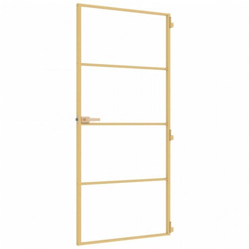 Indvendig glasdør 93×201,5 cm - hærdet glas og aluminium, guldfarvet