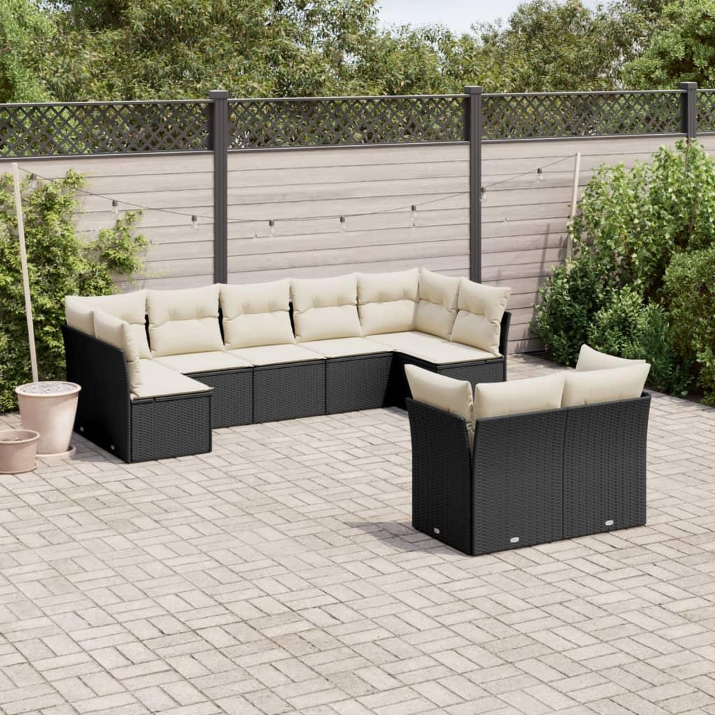 Sofasæt Til Haven 10 Dele Med Hynder Polyrattan - Sort og cremefarvet / Uden bord