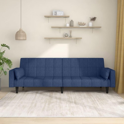 2-personers sovesofa med 2 puder - stof, blå