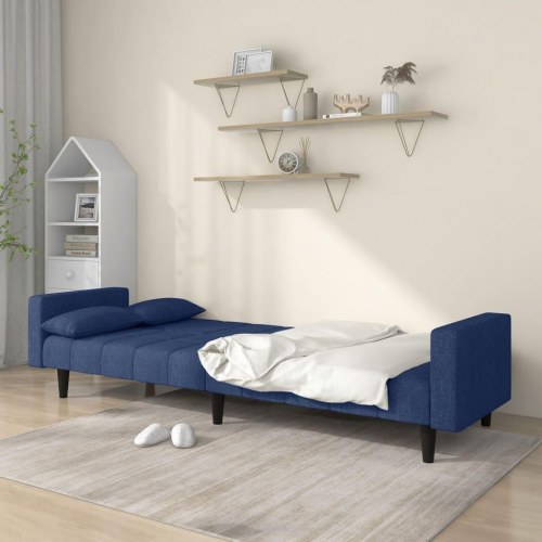 2-personers sovesofa med 2 puder - stof, blå