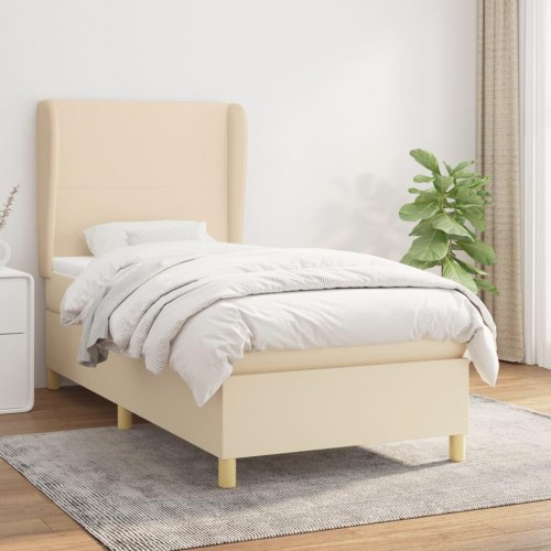 Kontinentalseng med madras 90x190 cm - stof, cremefarvet