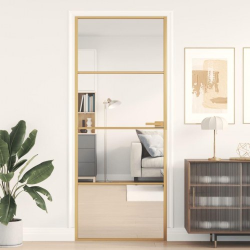 Indvendig glasdør 83 × 201,5 cm - hærdet glas og guldfarvet aluminium