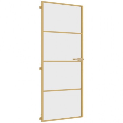 Indvendig glasdør 83 × 201,5 cm - hærdet glas og guldfarvet aluminium