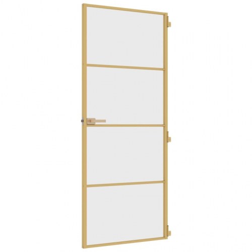 Indvendig glasdør 83 × 201,5 cm - hærdet glas og guldfarvet aluminium