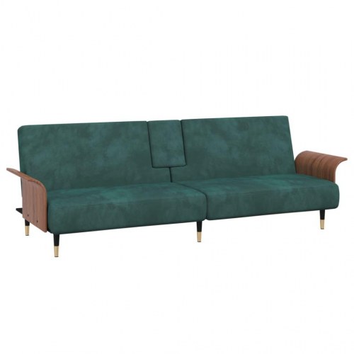 Sovesofa med kopholdere velour mørkegrøn