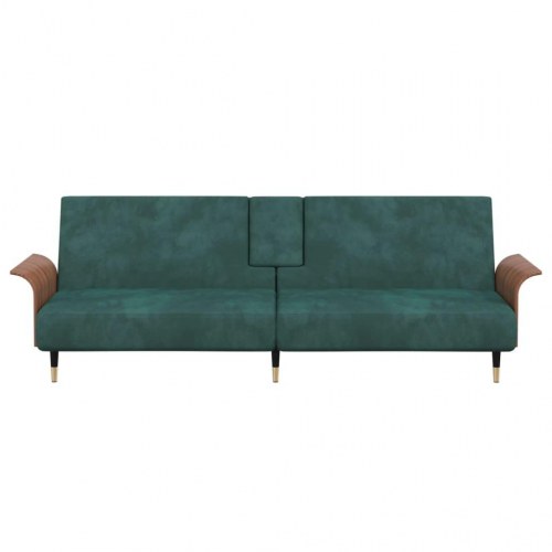 Sovesofa med kopholdere velour mørkegrøn