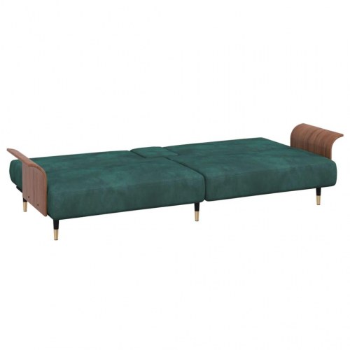 Sovesofa med kopholdere velour mørkegrøn