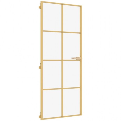 Indvendig glasdør 93 × 201,5 cm - hærdet glas og aluminium, guldfarvet, mat