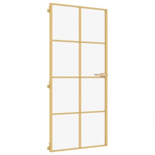 Indvendig glasdør 93 × 201,5 cm - hærdet glas og aluminium, guldfarvet, mat