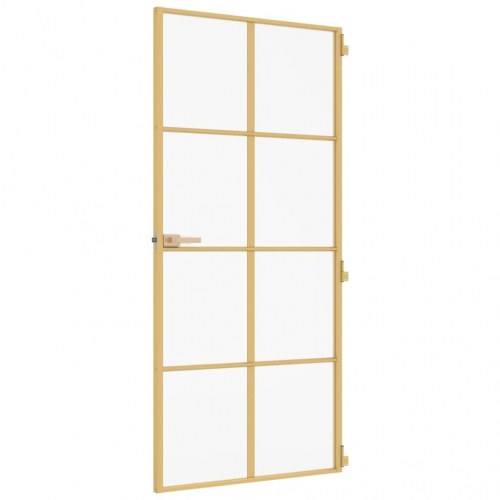 Indvendig glasdør 93 × 201,5 cm - hærdet glas og aluminium, guldfarvet, mat