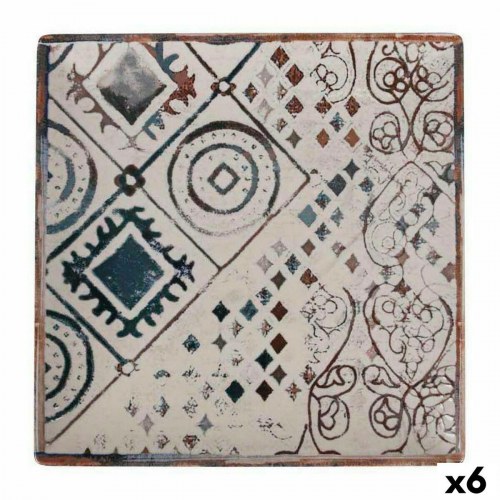 Grecia flad middagstallerken 24 x 24 cm - 6 stk. porcelæn, blå/brun