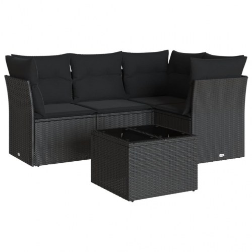 Sofasæt til haven 5 dele med hynder og glasbord i polyrattan - sort