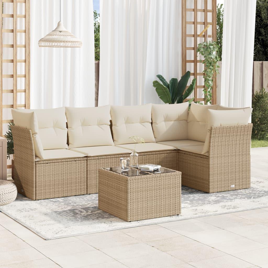 Sofasæt til haven 6 dele med hynder i polyrattan beige