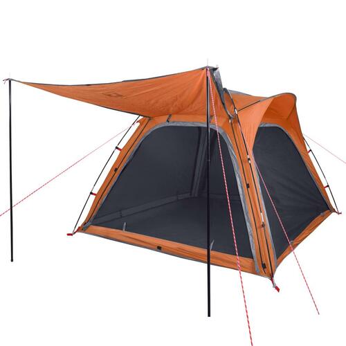 4-personers campingtelt vandafvisende quick-release grå og orange