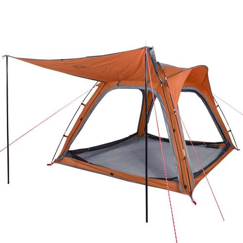 4-personers campingtelt vandafvisende quick-release grå og orange