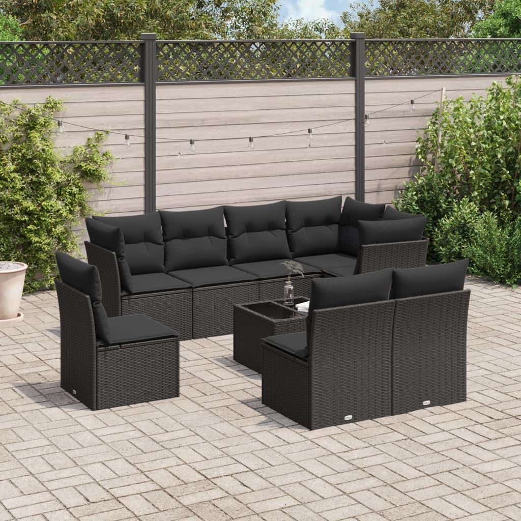 Sofasæt Til Haven 9 Dele Med Hynder Polyrattan - Sort / Med bord
