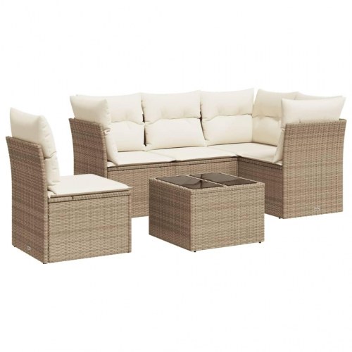 Sofasæt til haven 6 dele med hynder i polyrattan beige