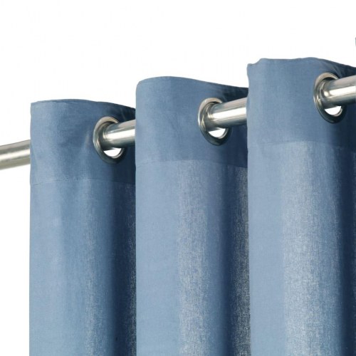 Gardiner med metalringe 2 stk. 140 x 245 cm bomuld blå
