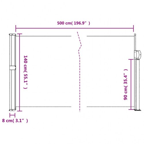 Sammenrullelig sidemarkise 140 × 500 cm - hvid privatlivsskærm