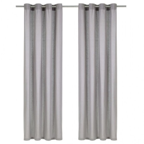 Gardiner med metalringe 2 stk. 140 x 175 cm bomuld grå