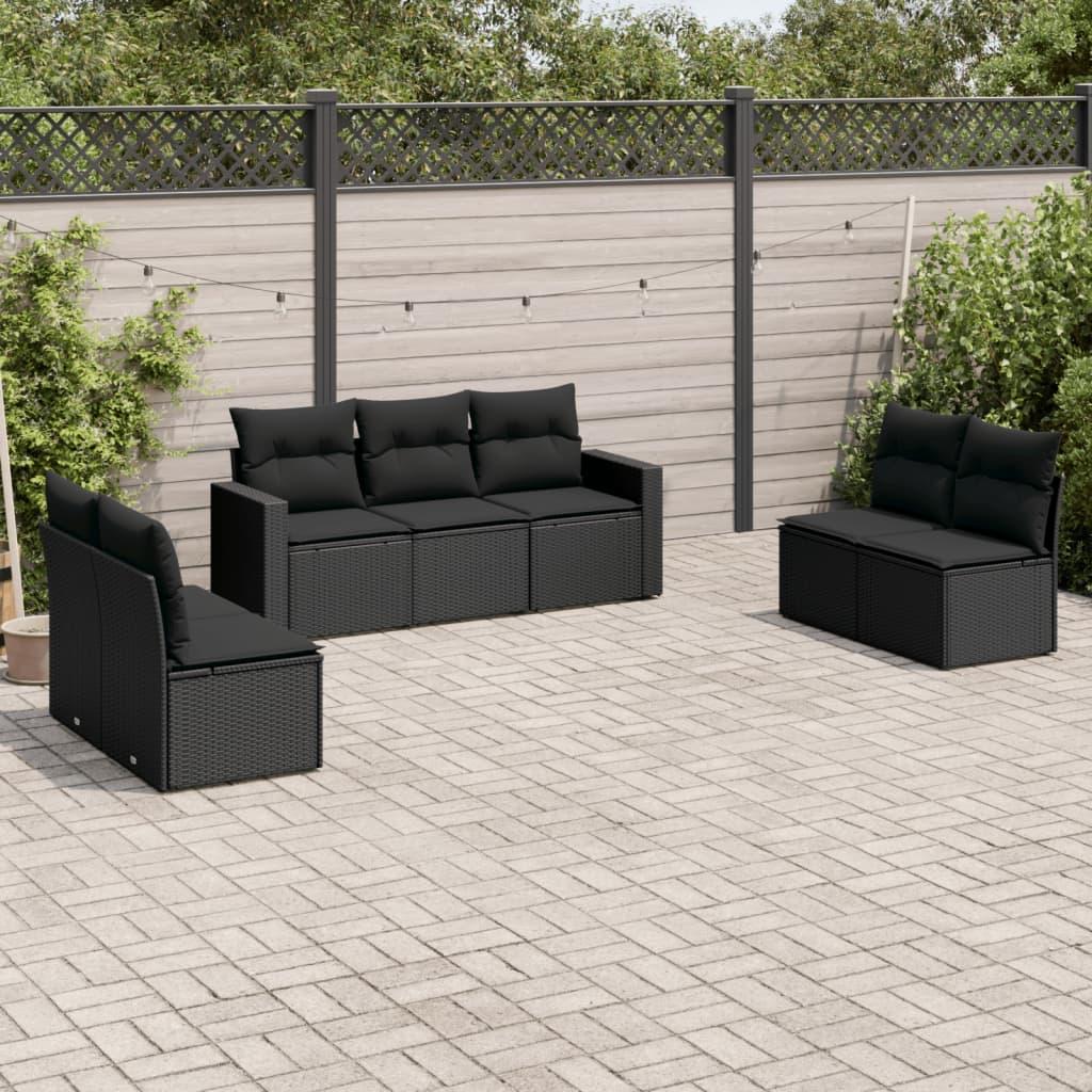 Sofasæt Til Haven 7 Dele Med Hynder Polyrattan - Sort / Uden bord