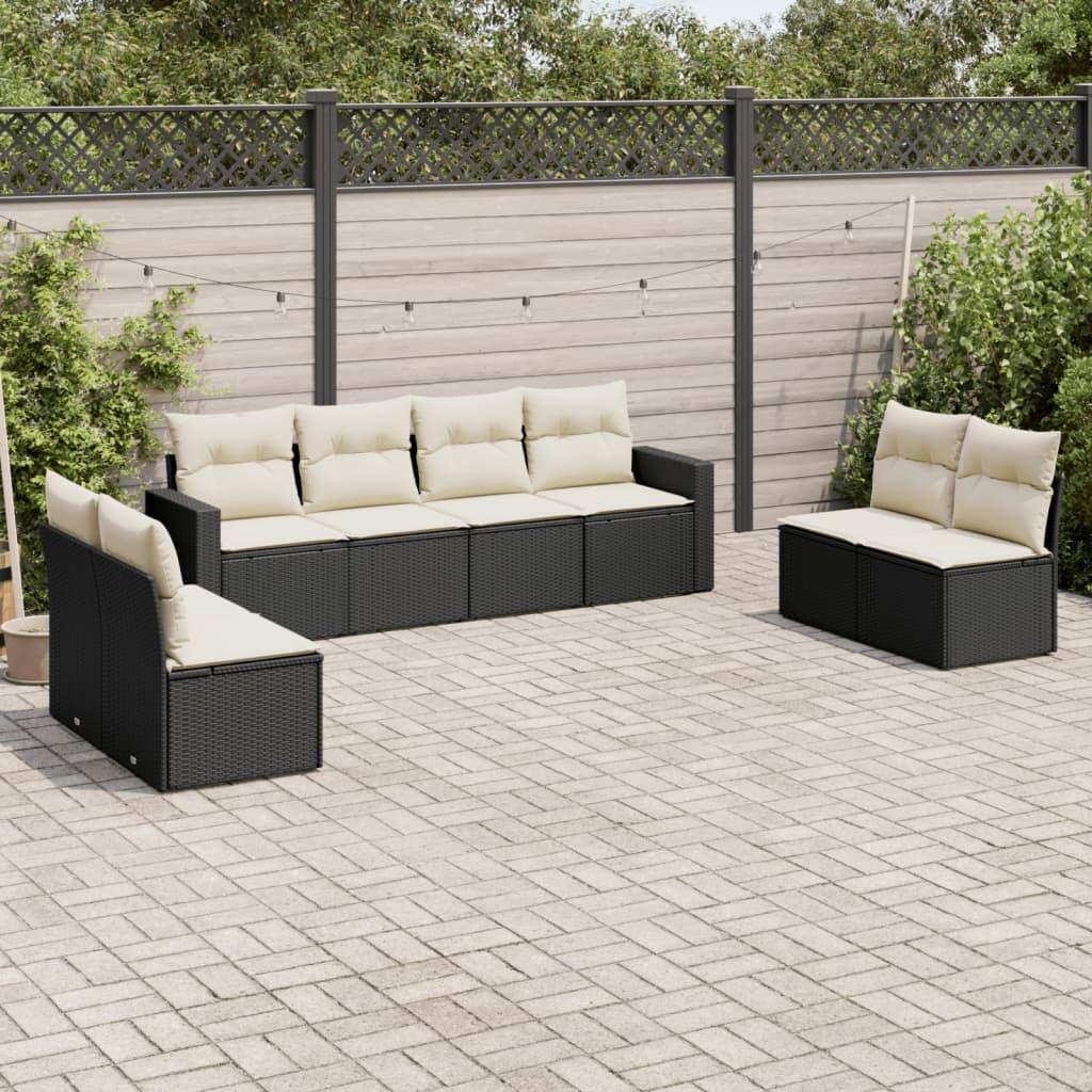 Sofasæt Til Haven 9 Dele Med Hynder Polyrattan Beige - Sort og cremefarvet / Uden bord