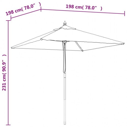 Haveparasol med træstang 198 x 198 x 231 cm - gråbrun