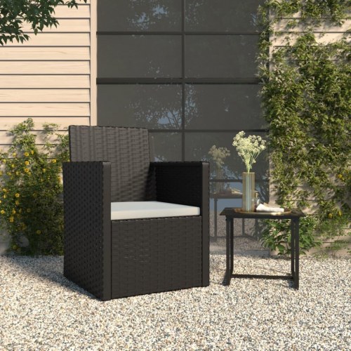 Havestol med hynde i polyrattan - sort