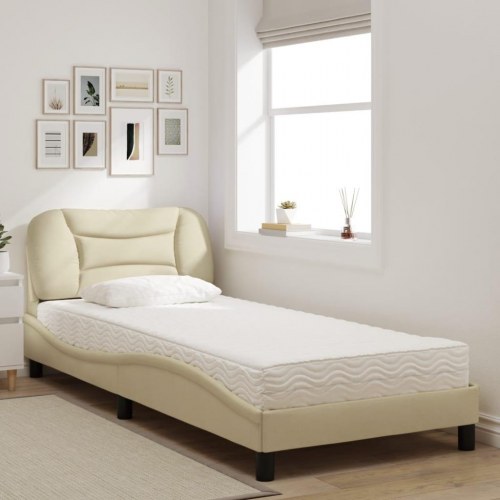Seng med madras 80x200 cm - stof, cremefarvet (Hvar)