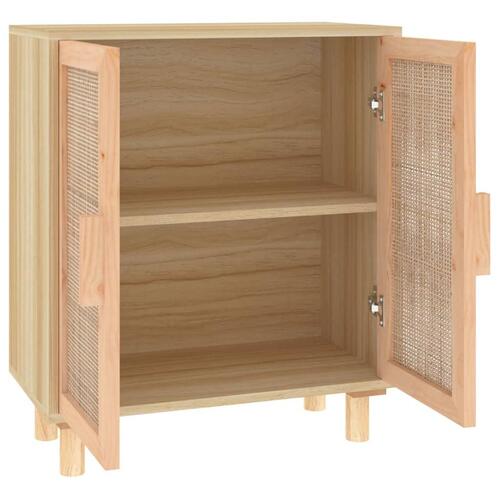Skænk 60x30x70 cm massivt fyrretræ og naturlig rattan brun