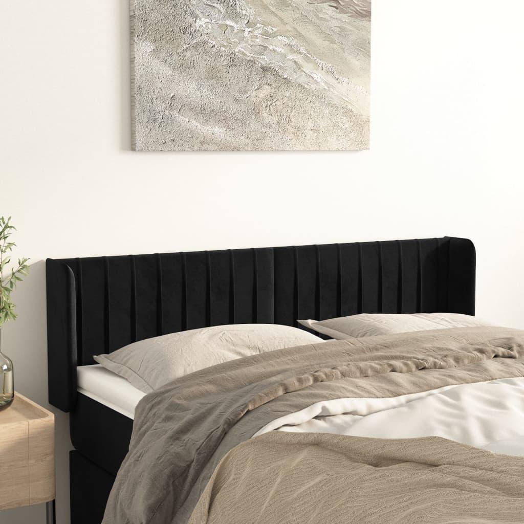Sengegavl Med Kanter Fløjl - Sort / 147 x 16 x 78/88 cm