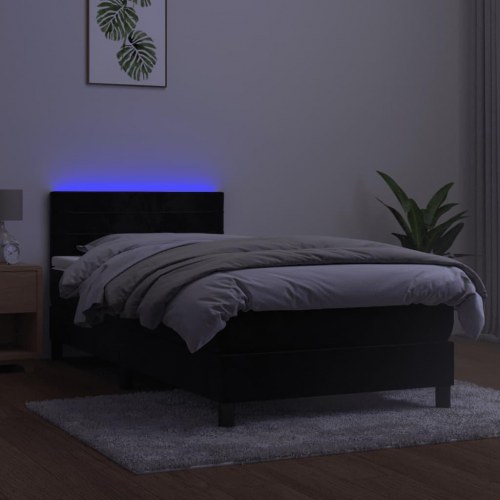 Kontinentalseng med madras og LED-lys 90×200 cm - fløjl, sort