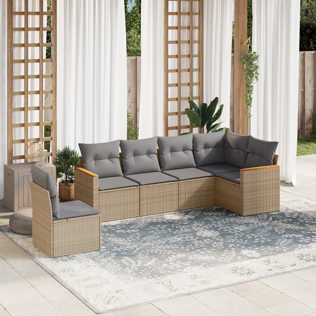 Sofasæt Til Haven 6 Dele Med Hynder Polyrattan - beige og grå / Uden bord