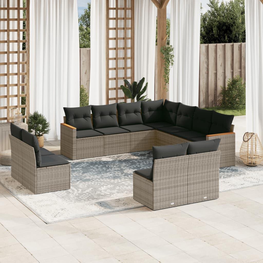 Sofasæt Til Haven 11 Dele Med Hynder Polyrattan - Grå / Uden bord
