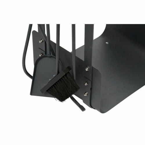 Brændeholder med pejseredskaber - træ/stål, sort/natur (48 × 30 × 62 cm)