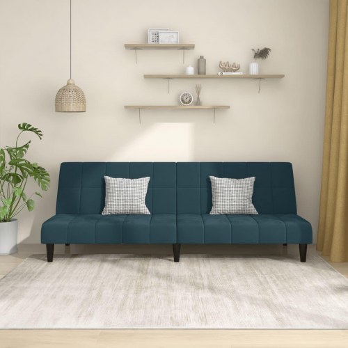 2-personers sovesofa i fløjl - blå