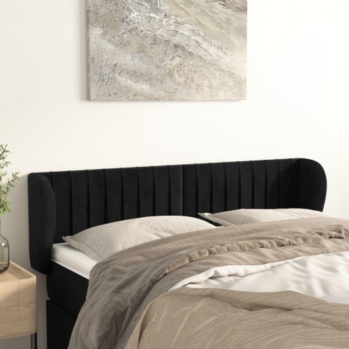 Sengegavl med kanter i fløjl 147 x 23 x 78/88 cm - sort