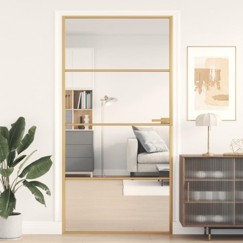 Indvendig glasdør 102,5×201,5 cm - hærdet glas og aluminiumsramme, guldfarvet