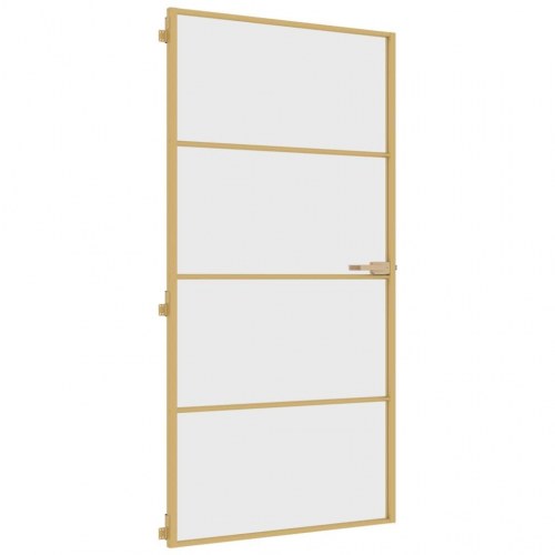 Indvendig glasdør 102,5×201,5 cm - hærdet glas og aluminiumsramme, guldfarvet