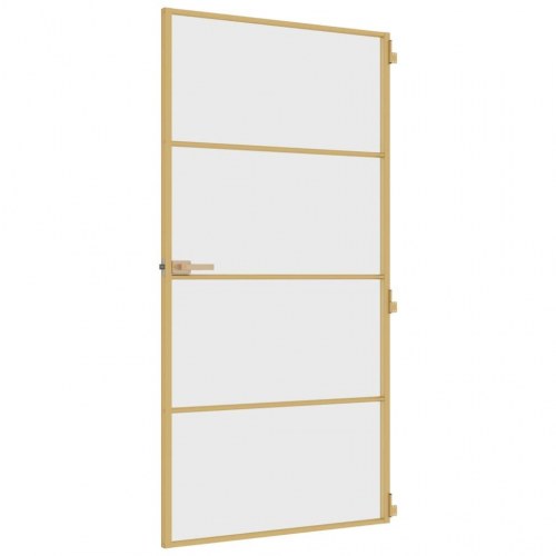 Indvendig glasdør 102,5×201,5 cm - hærdet glas og aluminiumsramme, guldfarvet