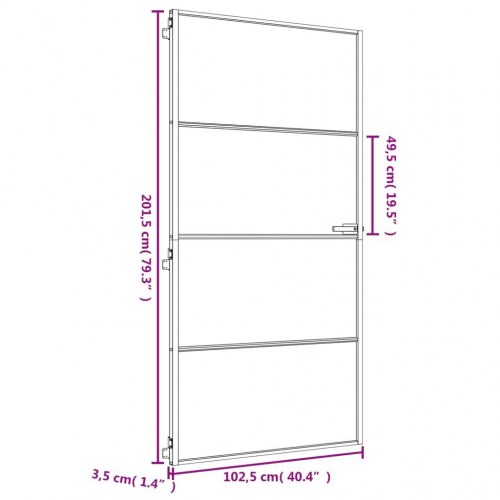 Indvendig glasdør 102,5×201,5 cm - hærdet glas og aluminiumsramme, guldfarvet