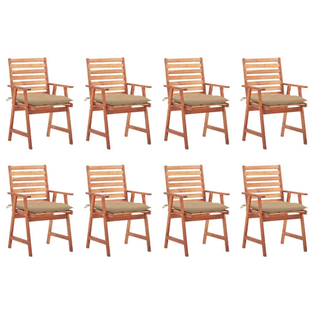 Havestole 8 stk. med hynder i massivt akacietræ - beige hynder