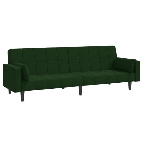 2-personers sovesofa i fløjl med 2 puder - mørkegrøn