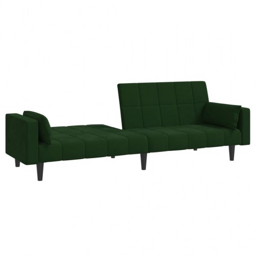 2-personers sovesofa i fløjl med 2 puder - mørkegrøn