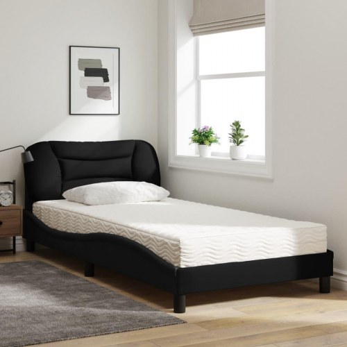 Seng med madras Hvar 100x200 cm - stof, sort