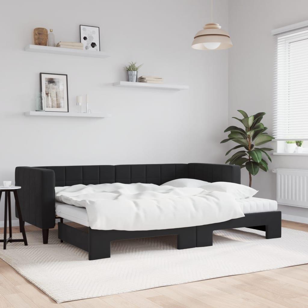 Daybed med udtræk og madras 80x200 cm velour sort billede